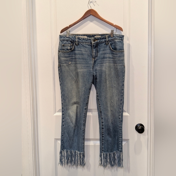 Anthropologie Pilcro Hyphen Mid Rise Straight Leg Jeans 29 Fringe Hem Boho - Picture 2 of 9